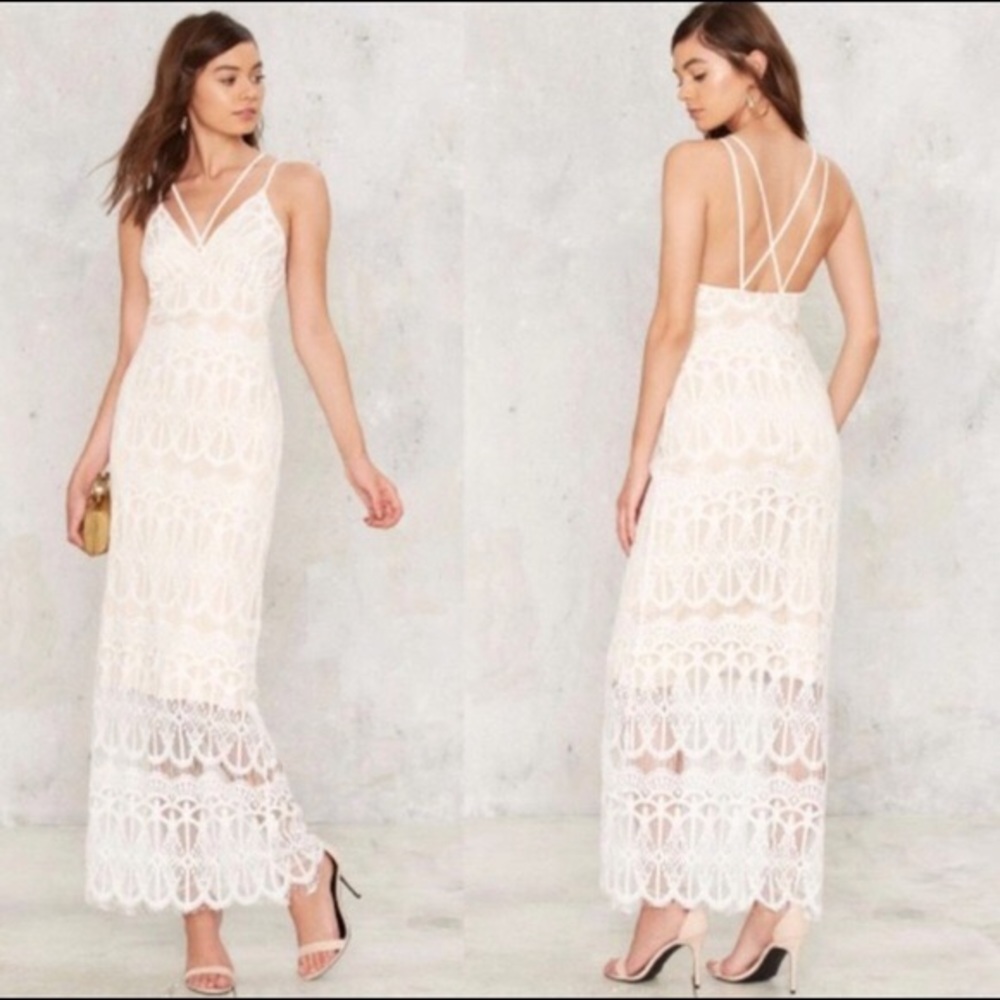 Maxi Lace White & Beige Dress